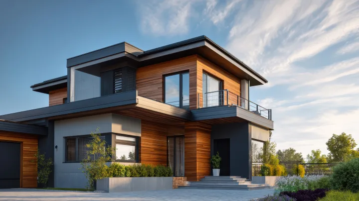 Residência contemporânea com acabamento em madeira